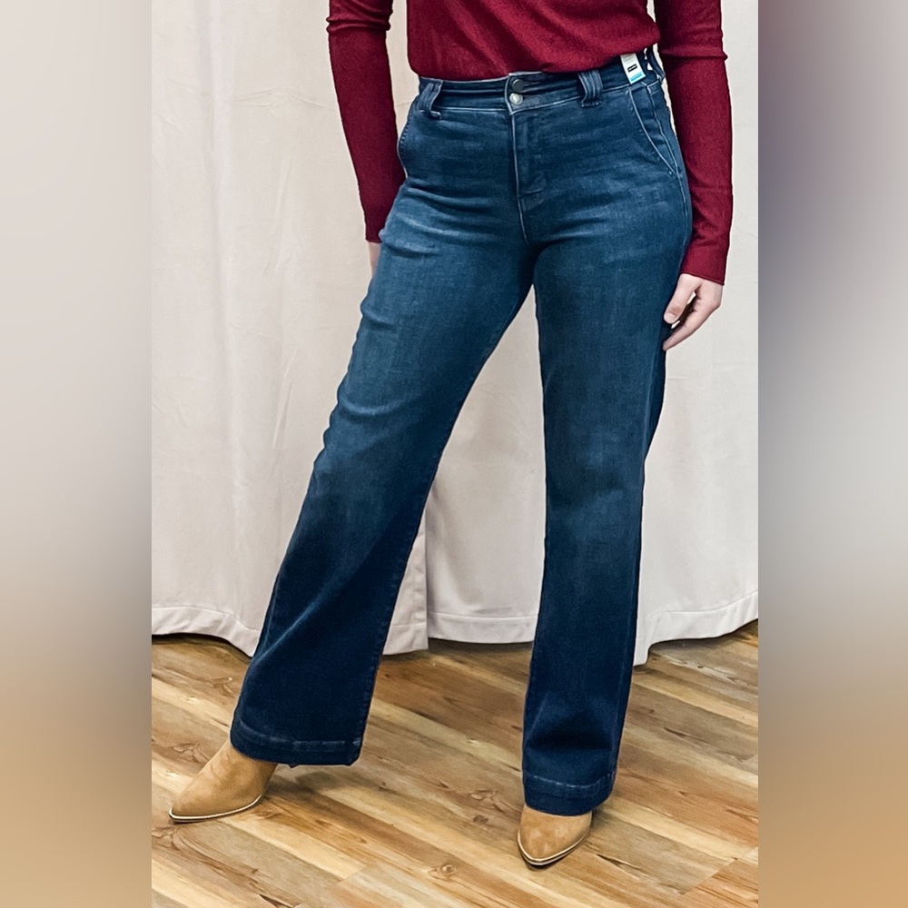 Long Inseam Judy Blue High Waist Trouser Wide Leg Jeans JB82678 dk